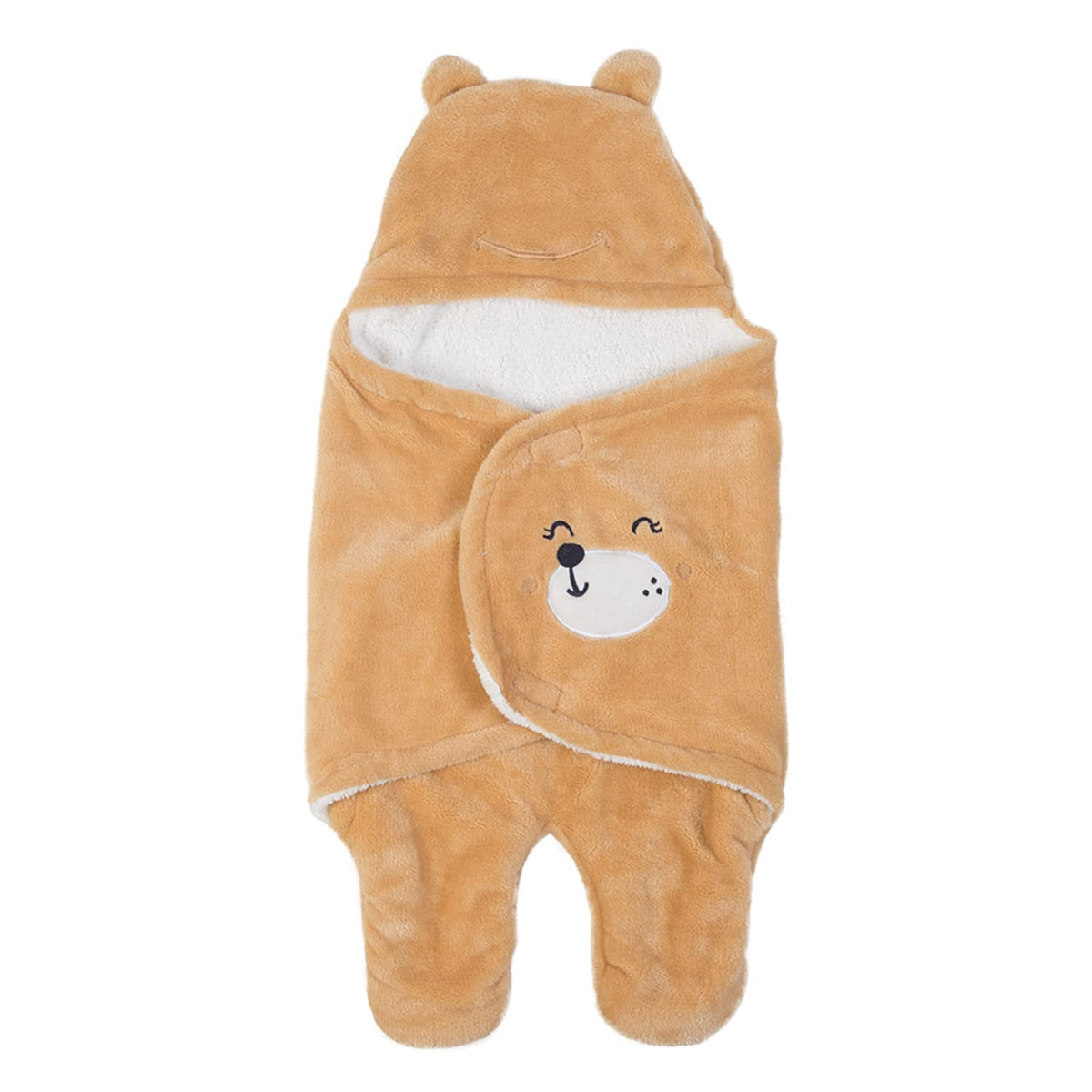 NAMAN Newborn Plush Swaddle, Hodded Blanket, Sleeping Bag, Warm and Soft Swaddle Wrap for Baby boy and Baby GirlCamel_Cute Cart