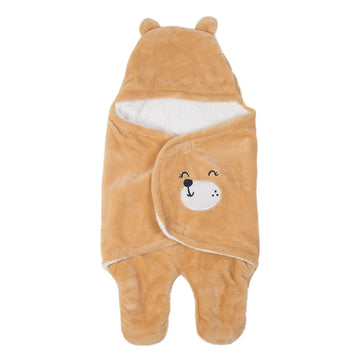 NAMAN Newborn Plush Swaddle, Hodded Blanket, Sleeping Bag, Warm and Soft Swaddle Wrap for Baby boy and Baby GirlCamel_Cute Cart