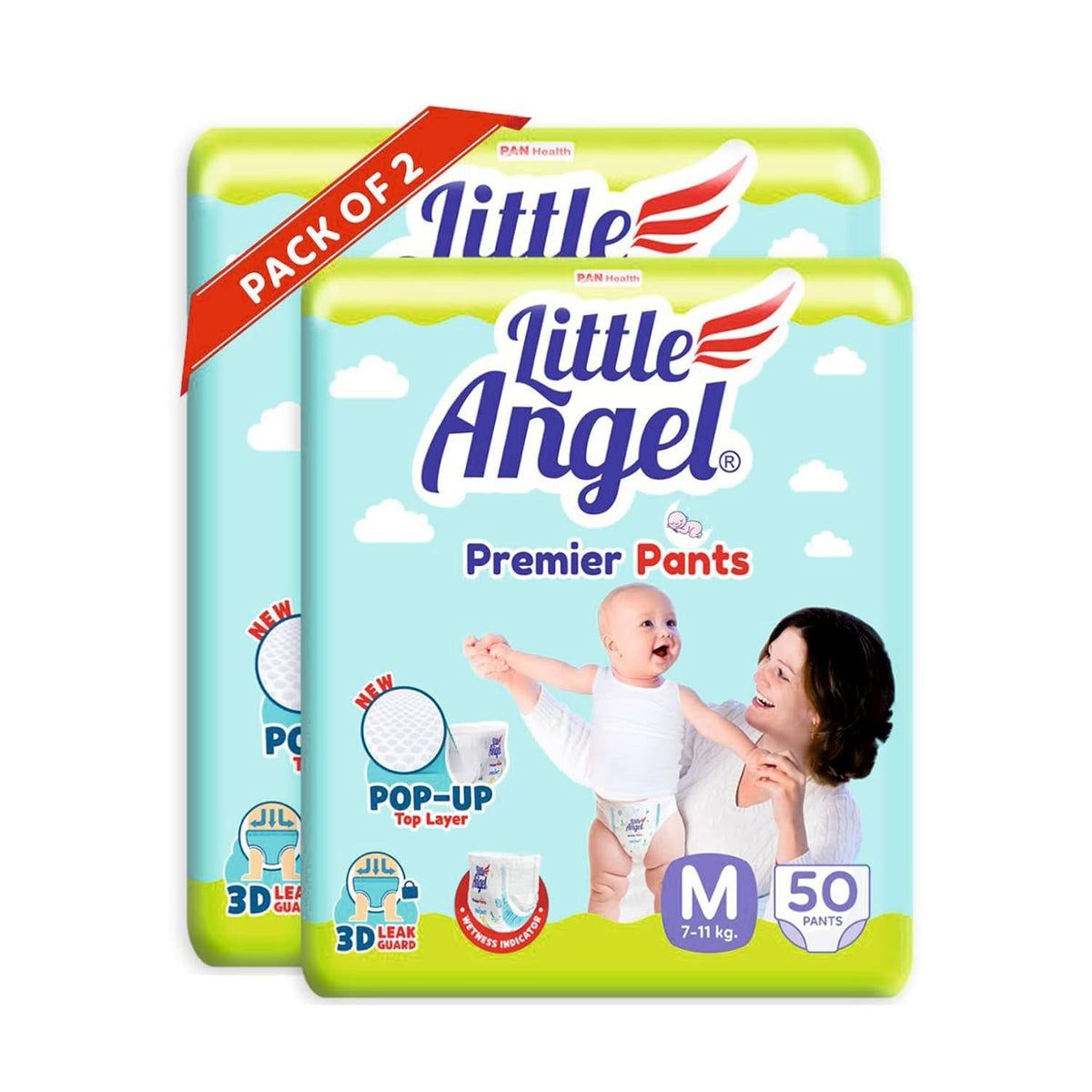 Little Angel Premier Pants Baby Diapers, Medium (M) Size, 100 Count, Cottony Soft Material, Breathable, Extra Dry Core, Stretcha