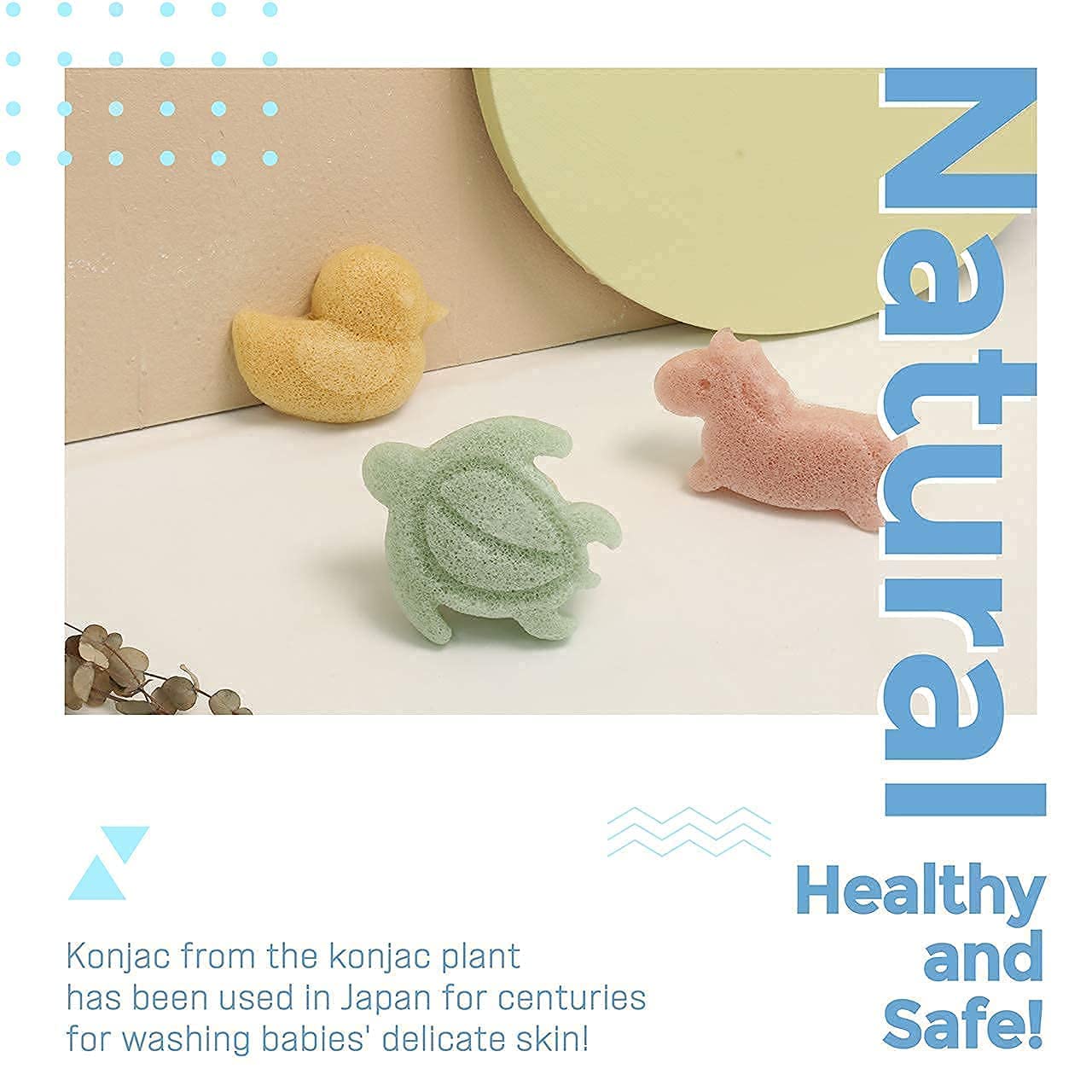 myHomeBody Konjac Baby Sponge for Bathing, Cute Shapes Natural Kids Bath Sponges for Infants, Toddler Bath Time, Natural and Saf