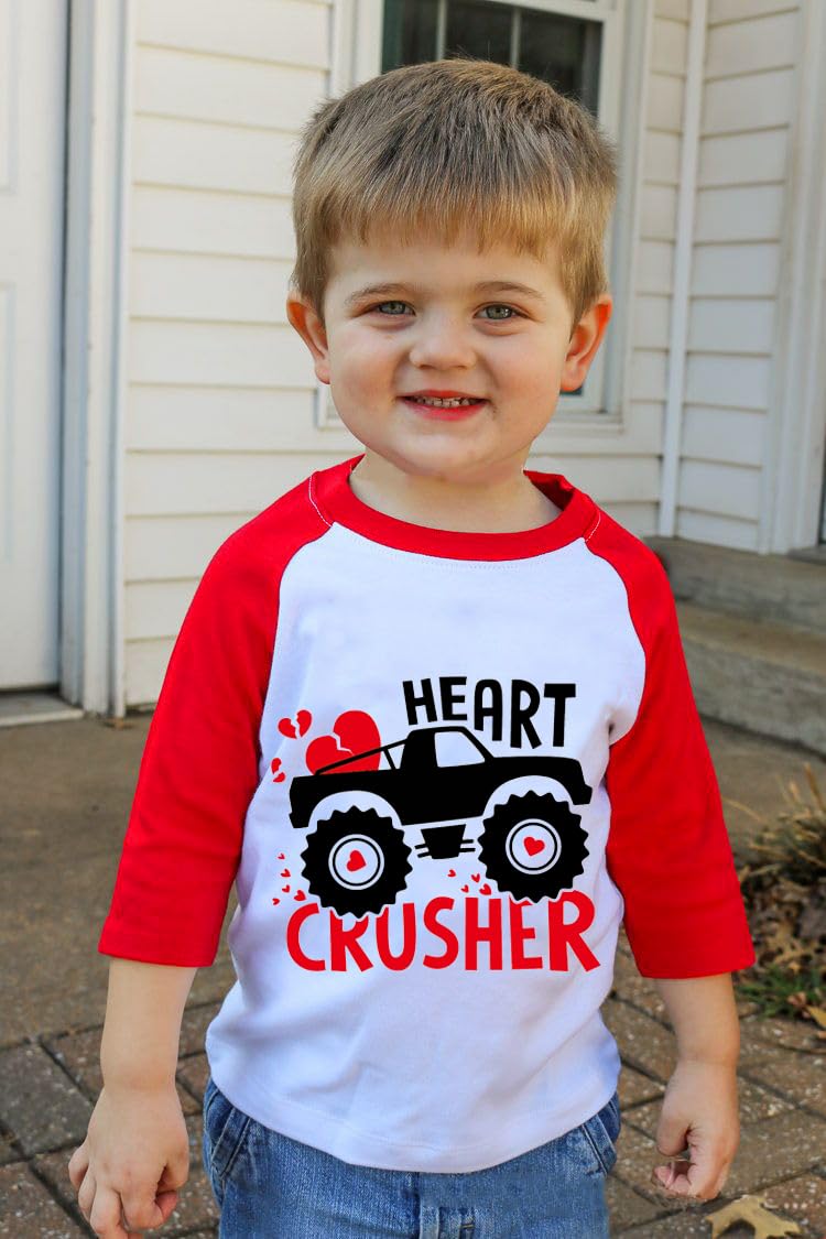Valentines Shirts For Girls 6T Boys Valentine'S Day Monster Truck Heart Graphic Kids Tees Raglan Toddler Long Sleeve Tops Red