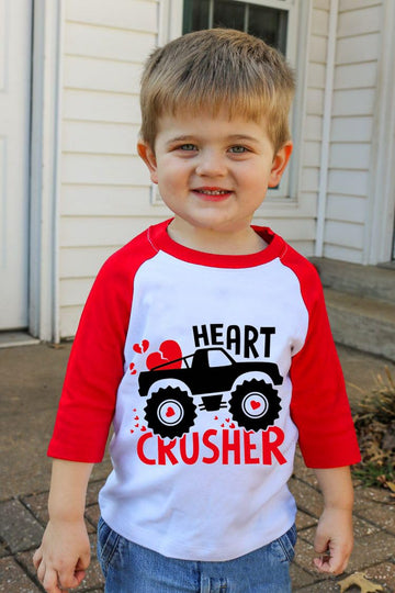 Valentines Shirts For Girls 6T Boys Valentine'S Day Monster Truck Heart Graphic Kids Tees Raglan Toddler Long Sleeve Tops Red