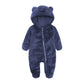 Baby Boy'S Fleece Down Coat 0-12 Months Toddlers Cute Bear Jumpsuits Winter Hooded Rompers With Zipper Navy 3-6M