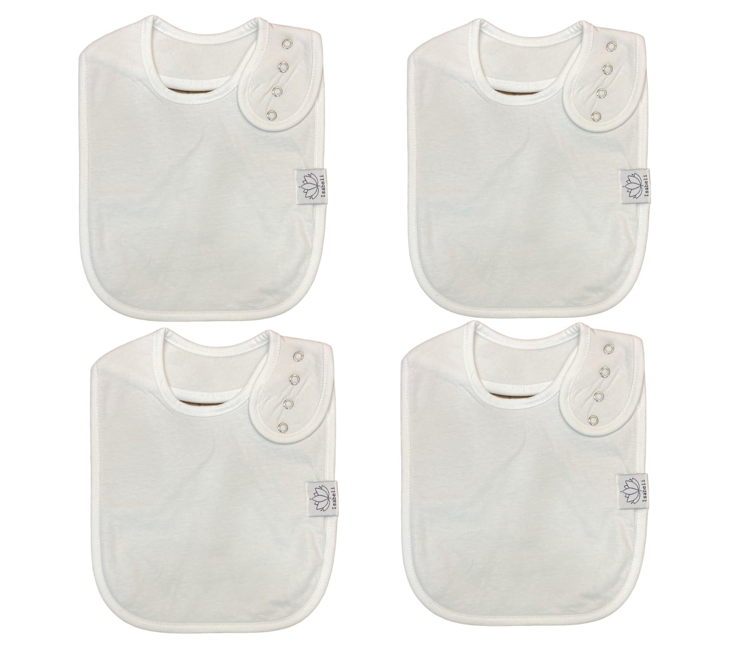 Isabeli Organic Cotton Toddler Drool Bibs 4 Pack - White