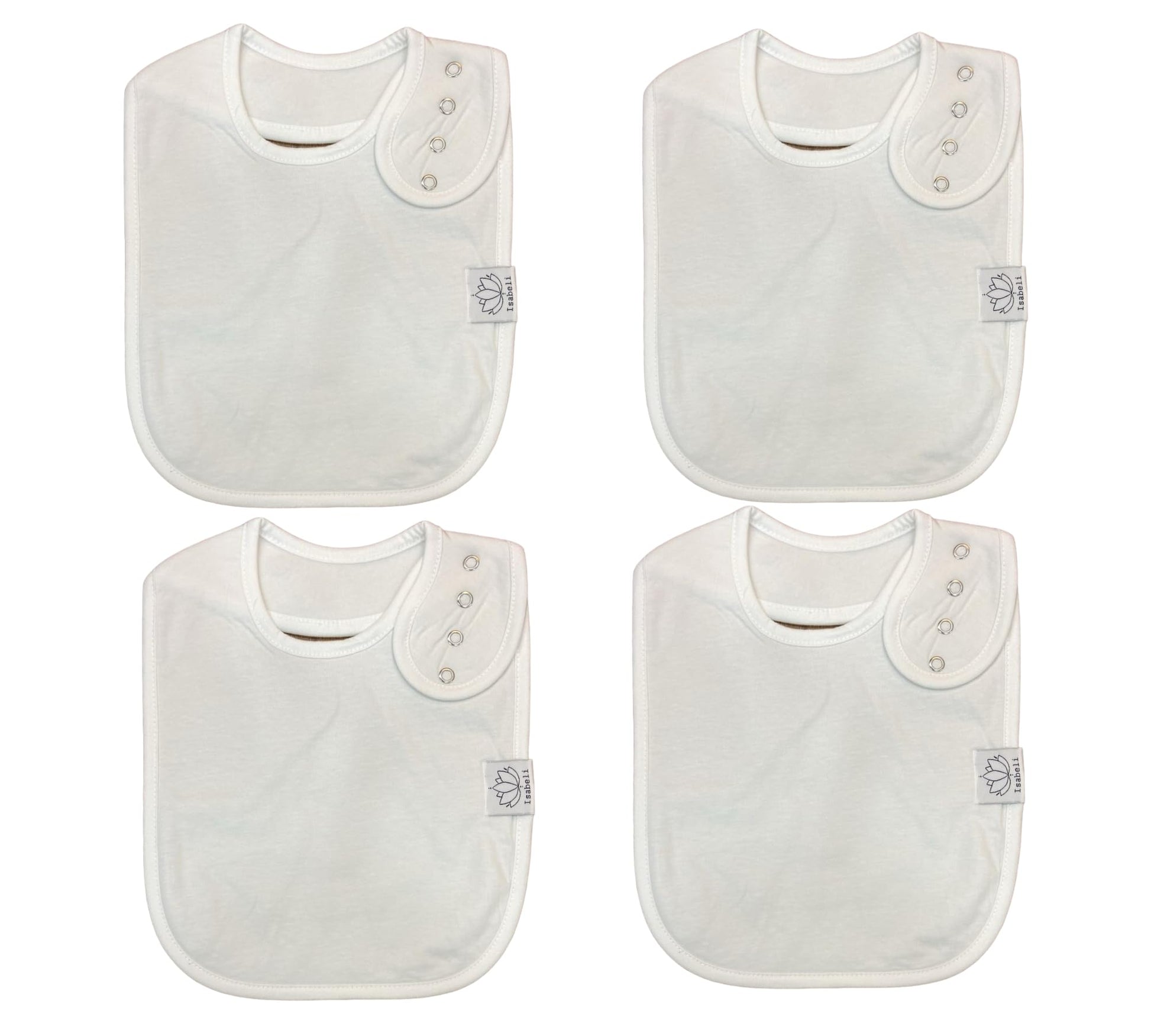 Isabeli Organic Cotton Toddler Drool Bibs 4 Pack - White