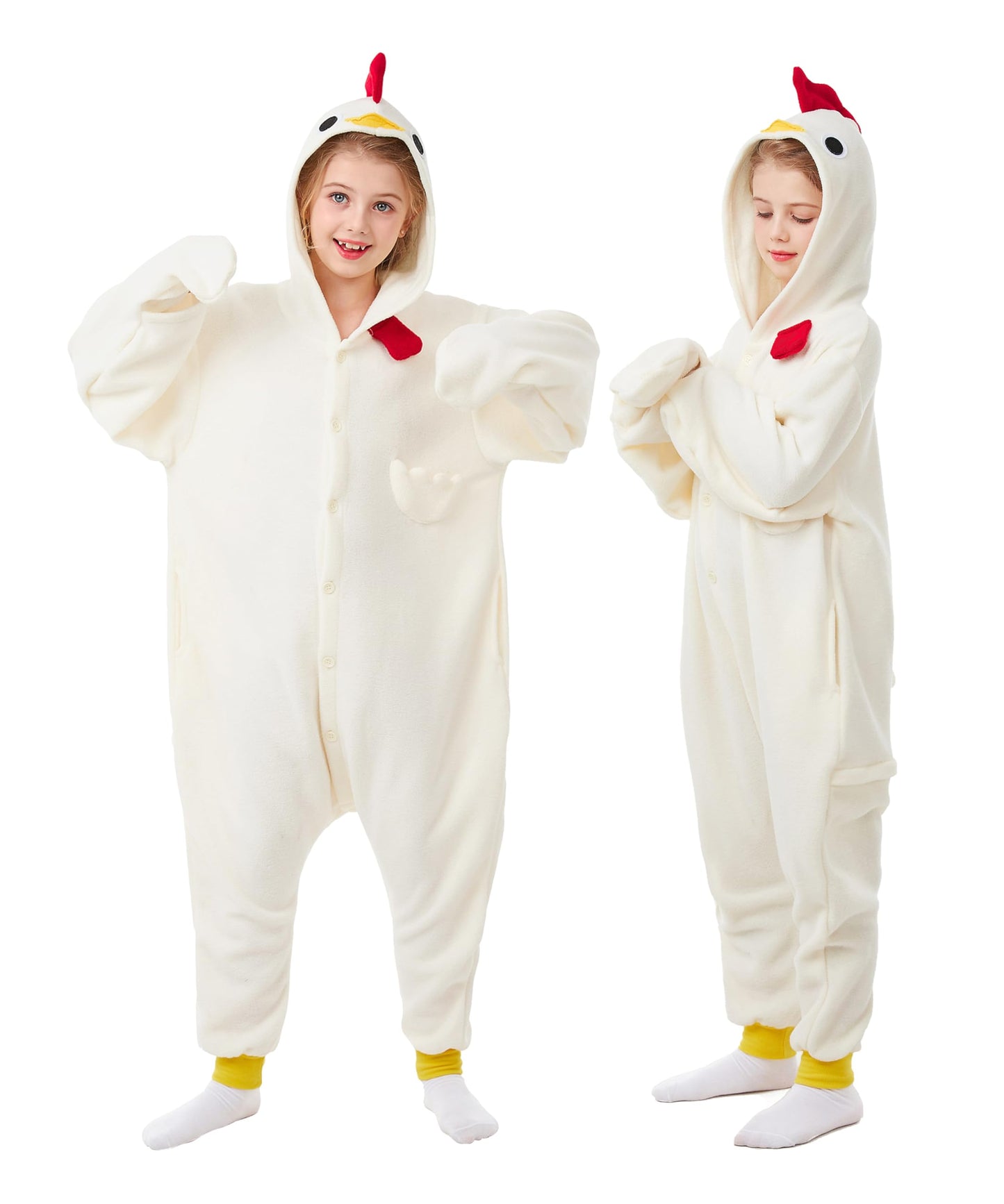 CANASOUR Chicken Onesie Kids Halloween Cosplay Costume Girls One Piece Rooster Pjs Anime Unisex Hoodie Pajamas For 8-10 Years Bo
