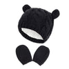 Unisex Baby Toddler Hat And Mitten Set Winter Knitted Thick Warm Beanie Cap Gloves For Infant Boys Girls (Black, M (3-6 Months))