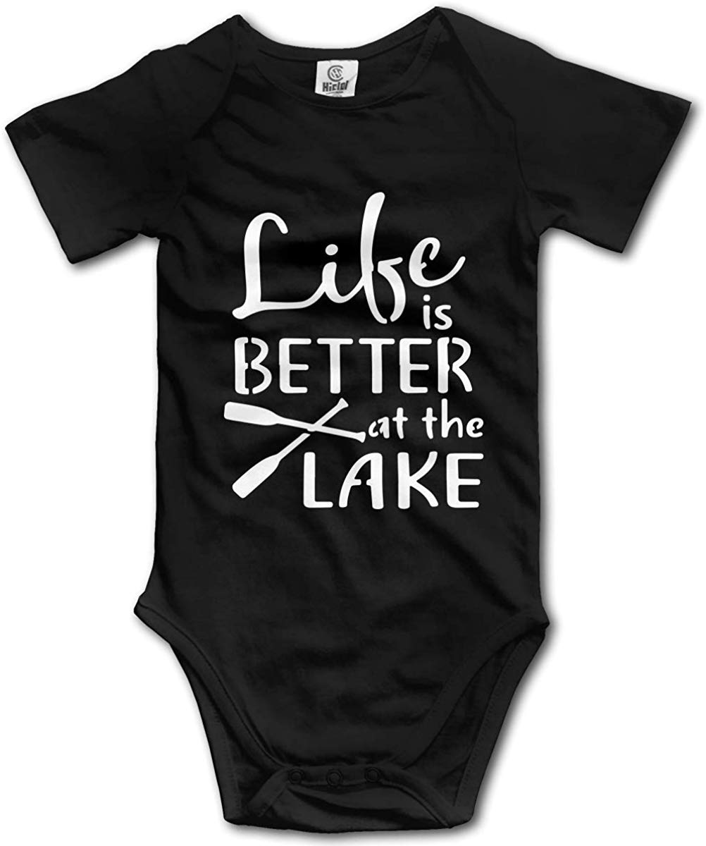 Pengshiliu Life Is Better At The Lake Baby Climbing Long Sleeve Onesie 0-6 Month Black