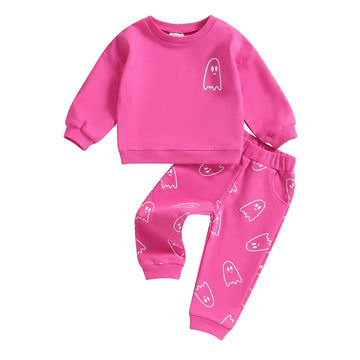 Toddler Baby Girl Boy Halloween Clothes Pumpkin Shirt Ghost Sweatshirt Pants Fall Outfit Baby Halloween Costumes (Rose Pink Ghos