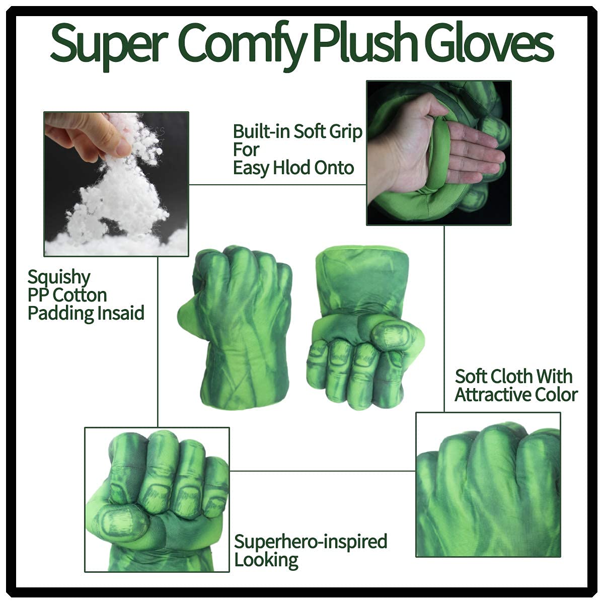 Aotleanno Plush Hands Fists Costume With Green Cape And Eye-Mask - Complete Set Of Punching Gloves Accessories For Kids - Comfor