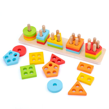 WOOD CITY Wooden Sorting & Stacking Toy, Shape Sorter Toys for Toddlers, Montessori Color Recognition Stacker, Early Educational