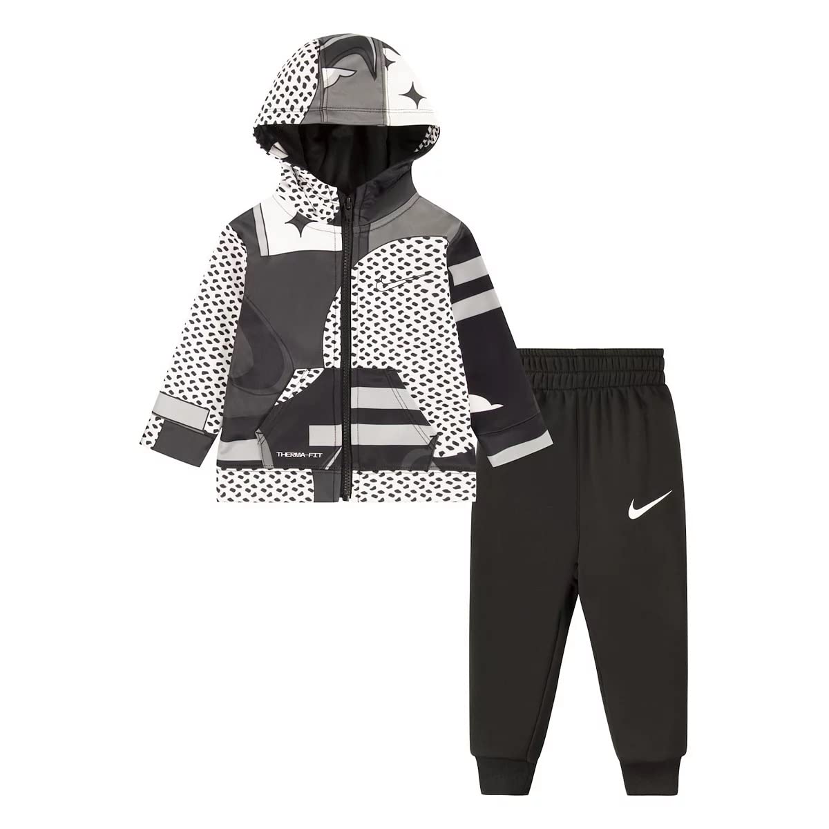 Nike Baby Boy All Day Play All Over Print Hooded Jacket & Jogger Pants 2 Piece Set (B(66J903-023)/W, 24 Months)