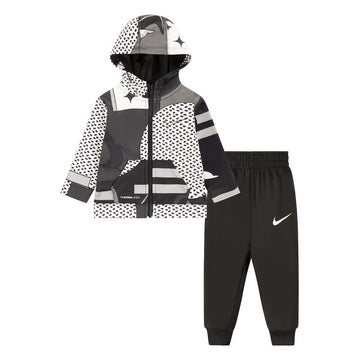 Nike Baby Boy All Day Play All Over Print Hooded Jacket & Jogger Pants 2 Piece Set (B(66J903-023)/W, 24 Months)