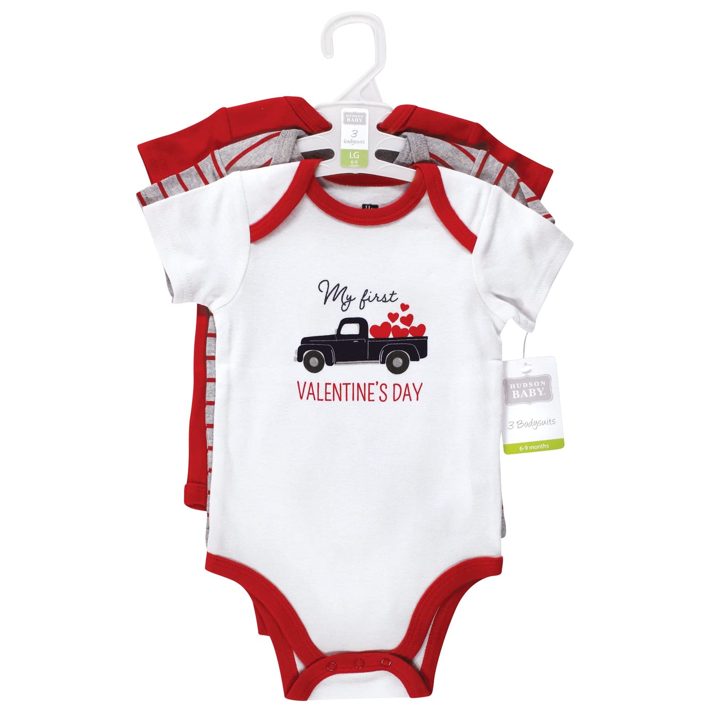 Hudson Baby Unisex Baby Cotton Bodysuits, Valentine Truck, 0-3 Months