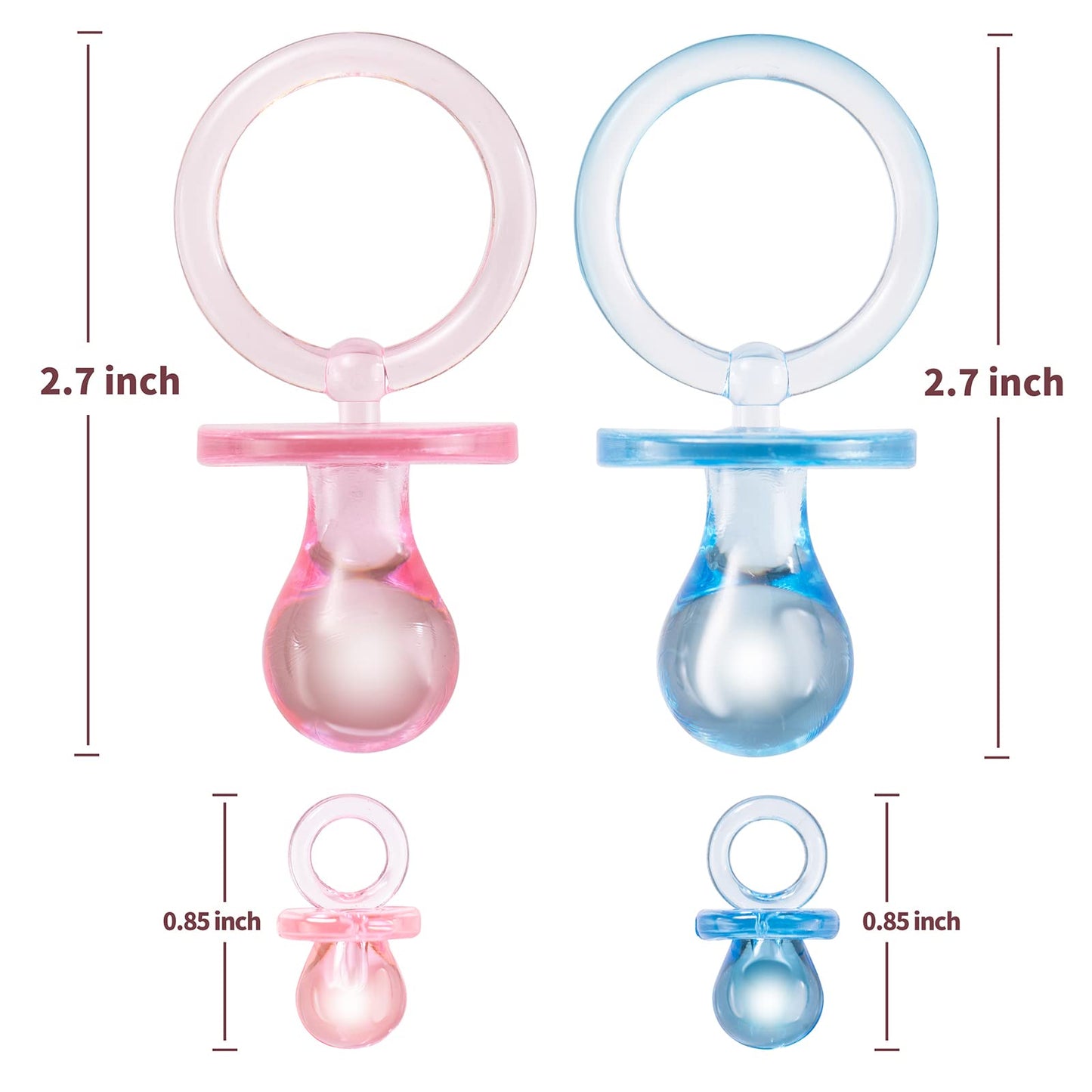 Zyflsq 24 Baby Shower Pacifiers Necklace, 30 Mini Acrylic Pacifiers Charm Gender Reveal Charm Party Favors Decorations (Pink And