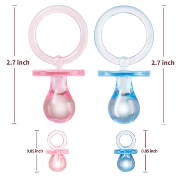 Zyflsq 24 Baby Shower Pacifiers Necklace, 30 Mini Acrylic Pacifiers Charm Gender Reveal Charm Party Favors Decorations (Pink And