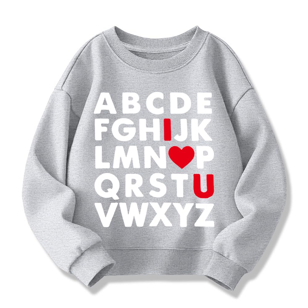 Xfsjgna Valentines Sweatshirts 4T Toddler Boys Girls Valentine'S Day Abc I Love U Heart Graphic Shirt Kids Long Sleeve Tops Gray