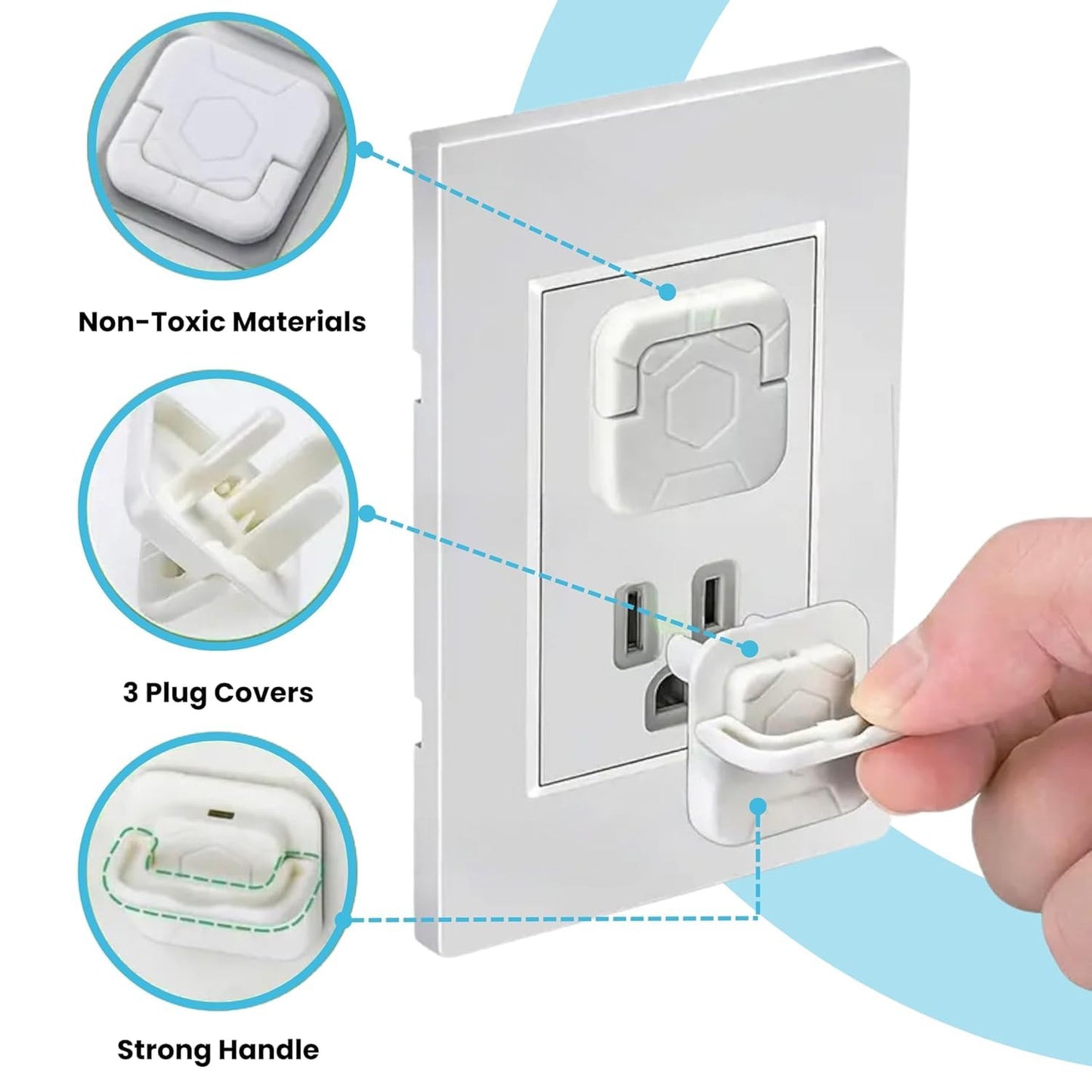 60 Pack Outlet Covers Baby Proofing With Pull Handle- Plug Covers Baby Proofing- White Baby Proof Outlet Covers 3 Prong Child Pr