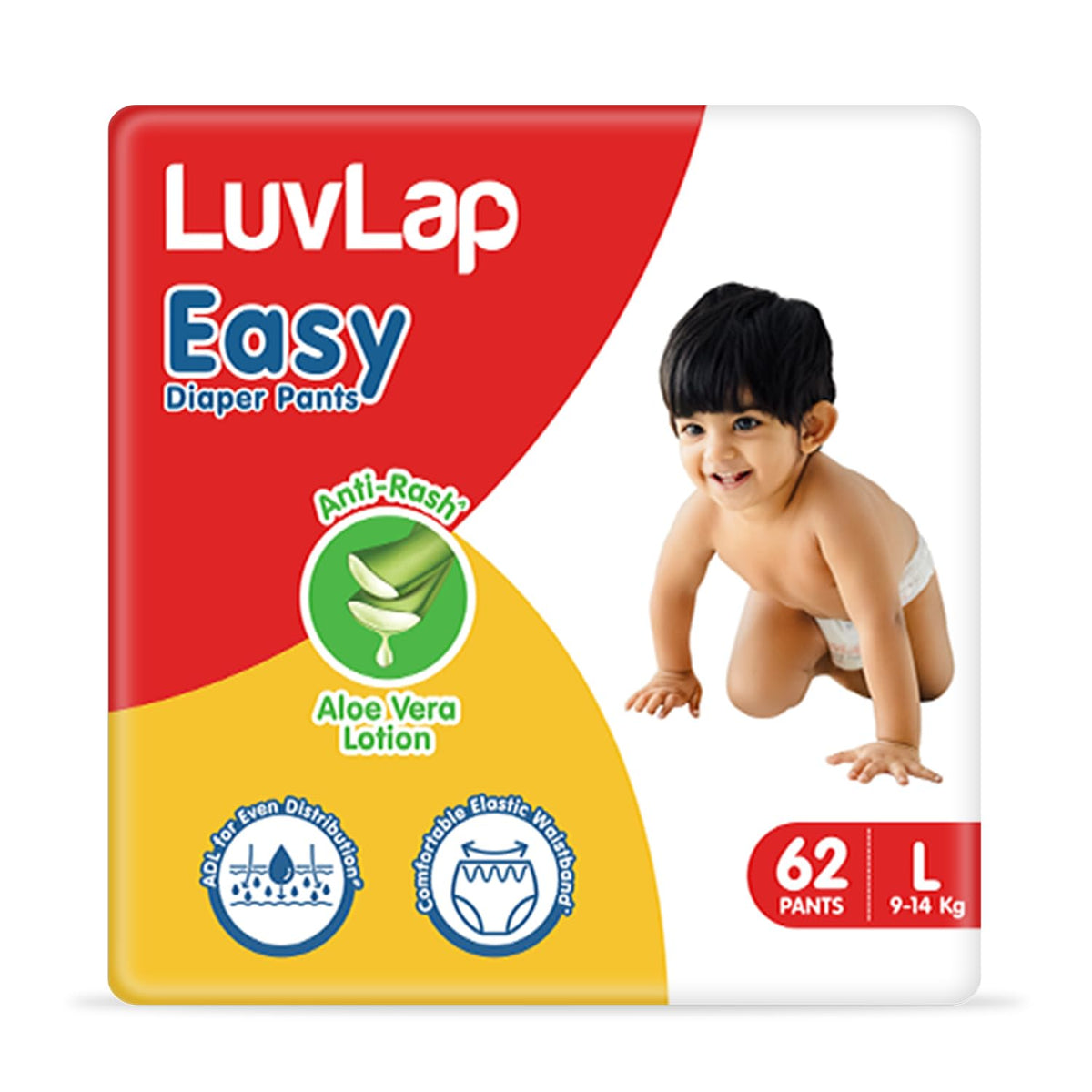 Luvlap Easy Diaper Pants, Large, Pack Of 62, For Babies Upto 914Kg, Pant Style Diaper With AntiRash Aloe Vera Lotion, Adl For 
