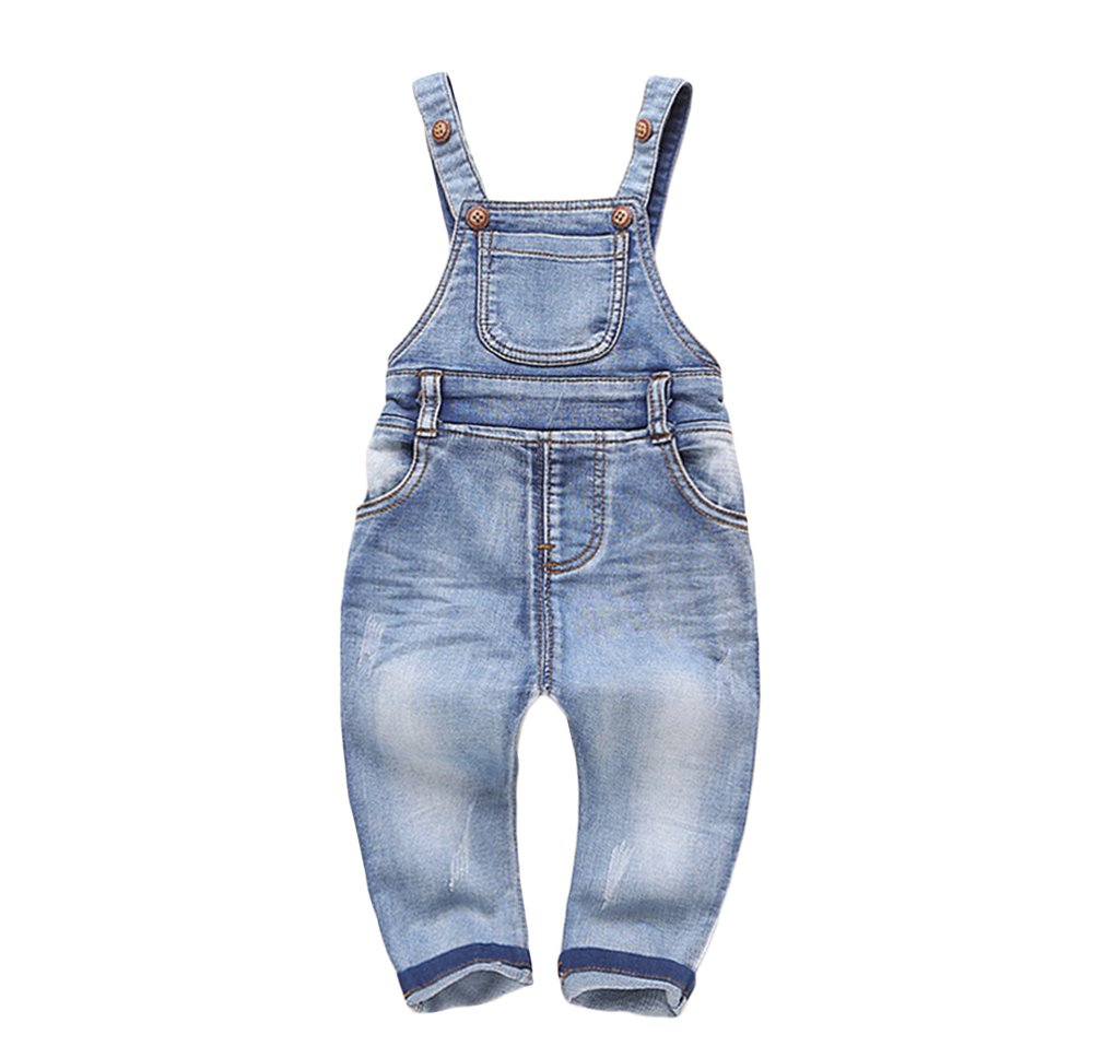 Kidscool Space Baby & Little Boys/Girls Plaid Lining Denim Overalls Jeans,Light Blue, 6-12 Months