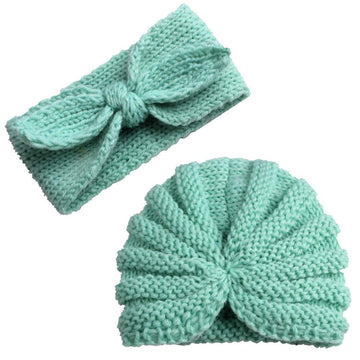 Syga Pack Of 2 Baby Cap & Headband Woolen Soft Stretchable Hat And Ears Warm Headband For Newborn Baby Winter Cap 03 Years  Cy