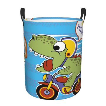 Pevtufa Dinosaur Riding A Motorcycle Foldable Laundry Basket Organizer,Fabric Clothes Toy Storage Basket Nursery Hamper Storage 