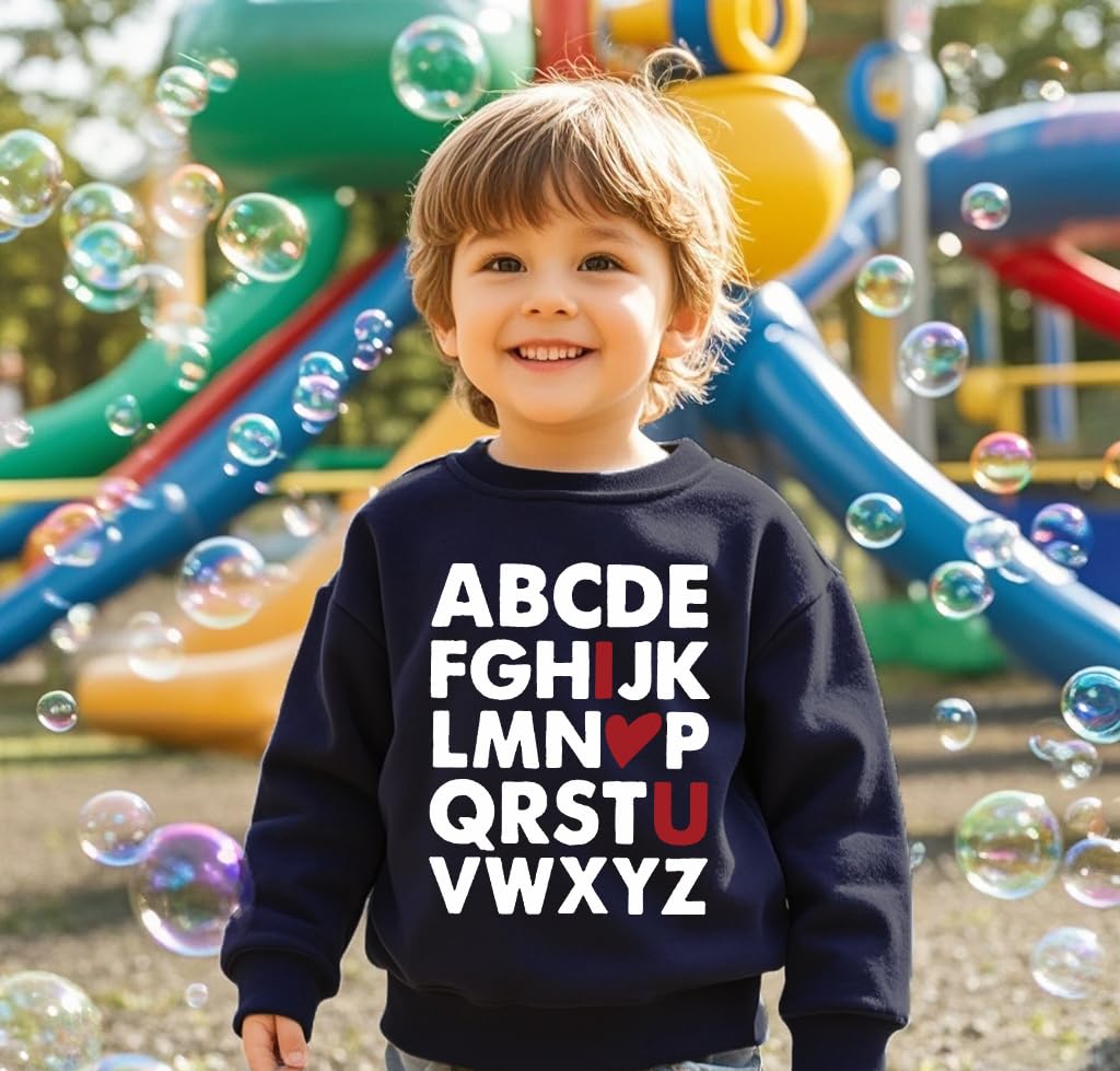 Sineeko Valentines Day Sweatshirts Boys Girls Valentine'S Abc I Love U Heart Graphic Shirt Toddler Kids Long Sleeve Tops 5T