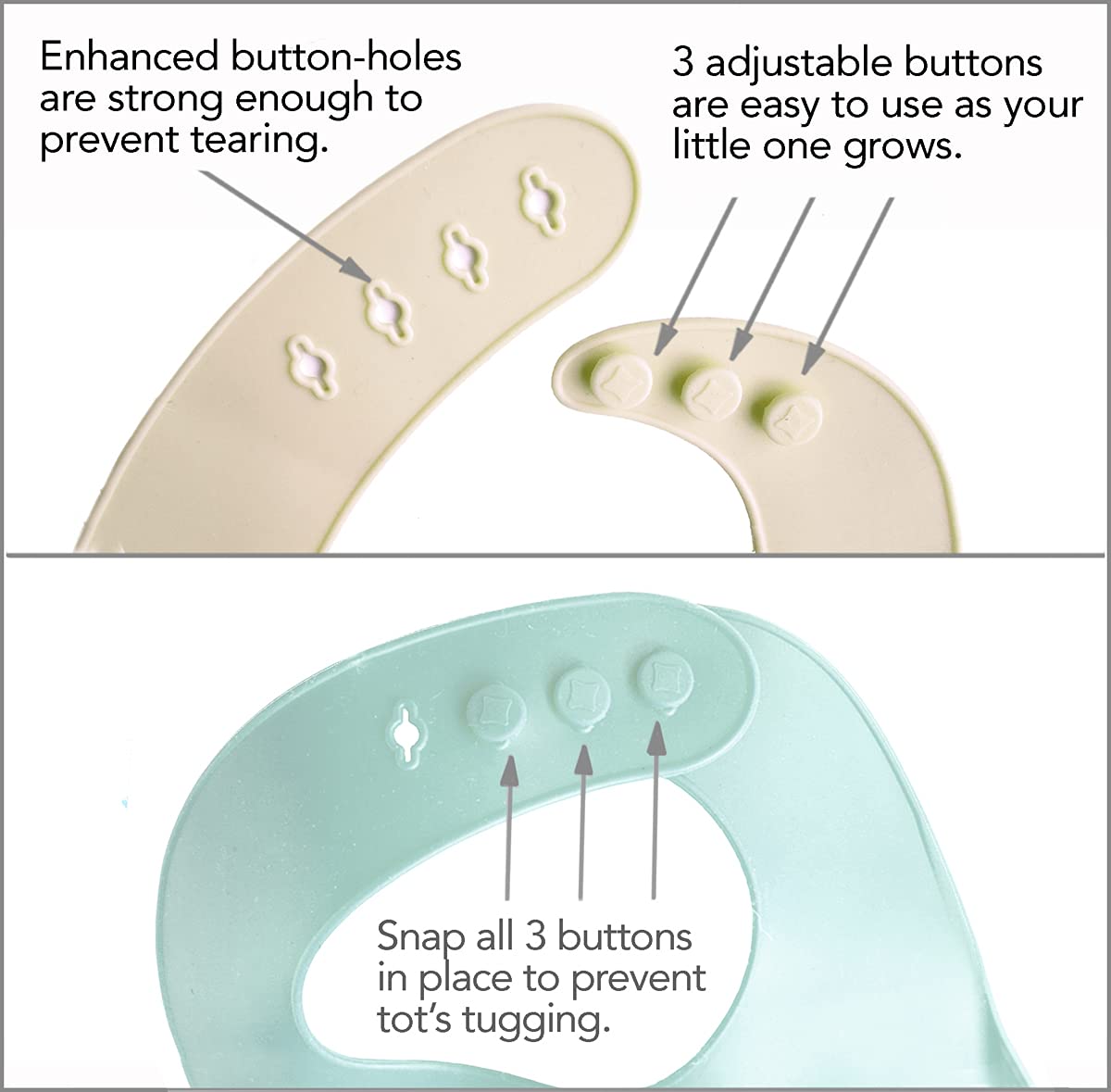 Ymcf Products 2-Pack Waterproof Silicone Baby Bib Lightweight Comfortable Easy-Wipe Clean (Beige/Sage, Large)