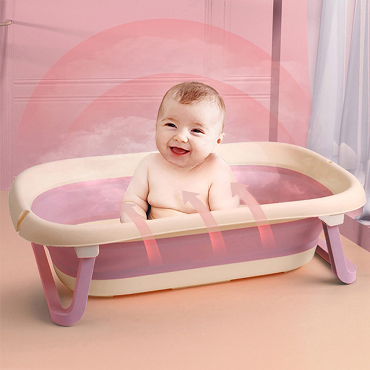 Collapsible Baby Bathtub With Bath Pad Large Baby Bathtub Portable Bathtub With Drain Hole Folding Bathtub With Water Temperatur
