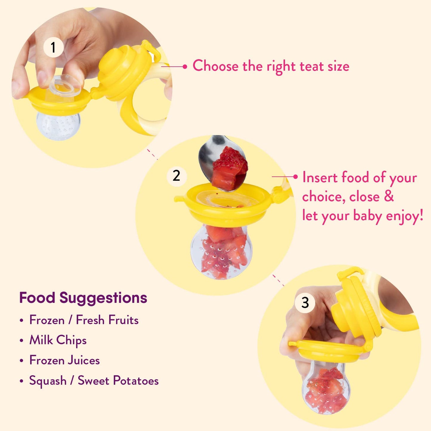 NatureBond Baby Food Feeder/Fruit Feeder Pacifier Nibbler (2 Pack) - Infant Teething Toy Teether Weaning in Appetizing Colors |