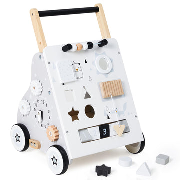 PTINFLUCE Wooden Baby Walker, Baby Push Walker with Wheel, Push and Pull Toys Learning to Walk, Montessori Walker Toy for Kids D