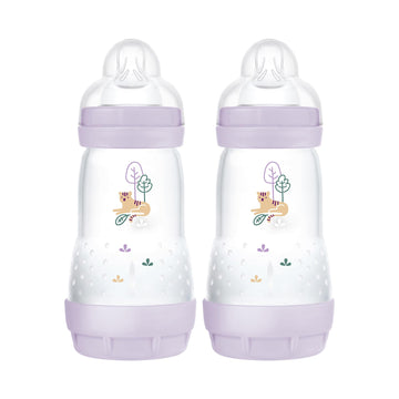 Mam Easy Start Matte Anti-Colic Baby Bottles, 9 Oz (2 Count), Medium Flow Nipples, Baby Girl, 2 Count