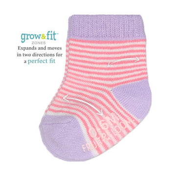 Fruit Of The Loom Baby 14-Pack Grow & Fit Flex Zones Cotton Stretch Socks - Unisex, Girls, Boys (6-12 Months, Pink Stripe)