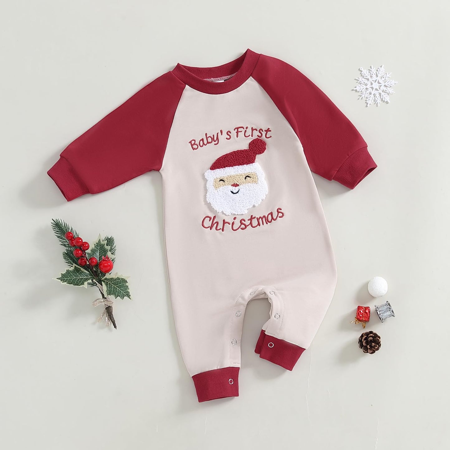 Fybitbo Infant Baby Boy Girl Clothing Santa Long Sleeve Jumpsuit Romper My First Christmas Outfit Newborn Clothes (Baby'S First
