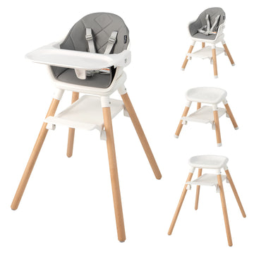 Baby Joy Baby High Chair, 6 In 1 Convertible Wooden High Chair For Babies & Toddlers With Adjustable Legs, Double Removable Tray