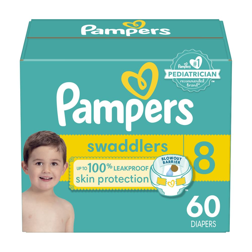 Pampers Baby Diapers - Swaddlers - Size 8, 60 Count, Ultra Absorbent Disposable Infant Diaper