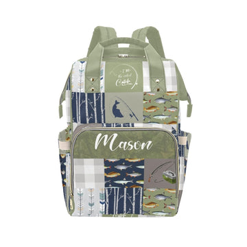 Noverbibi Custom Diaper Bag Backpack for Mom Fishing Personalized Name Large Nappy Nursing Orangizer Mommy Bags, Waterproof Trav