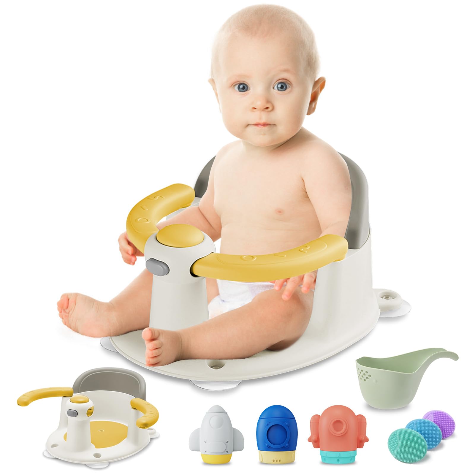 TOSGN Baby Bath Seat for Babies 6 Months & up, Sure & Secure Suction Cups, Non-Slip Baby Bath Seat, Detachable, Safe & Comfortab