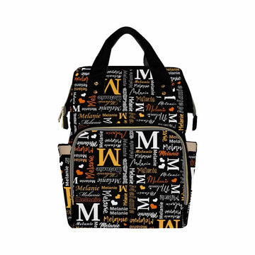 Artsadd Custom Monogram Diaper Back Pack With Thermal Pockets, Orange And White Travel Backpack Customized Baby Bags With Name G