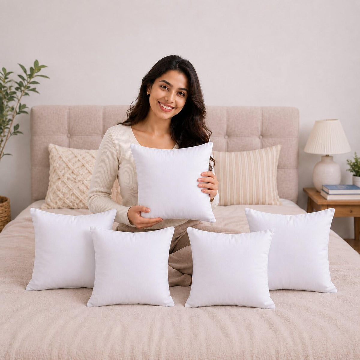 JDX Microfiber Cushion Filler Set of 5 (12x12 inches, Plain White)