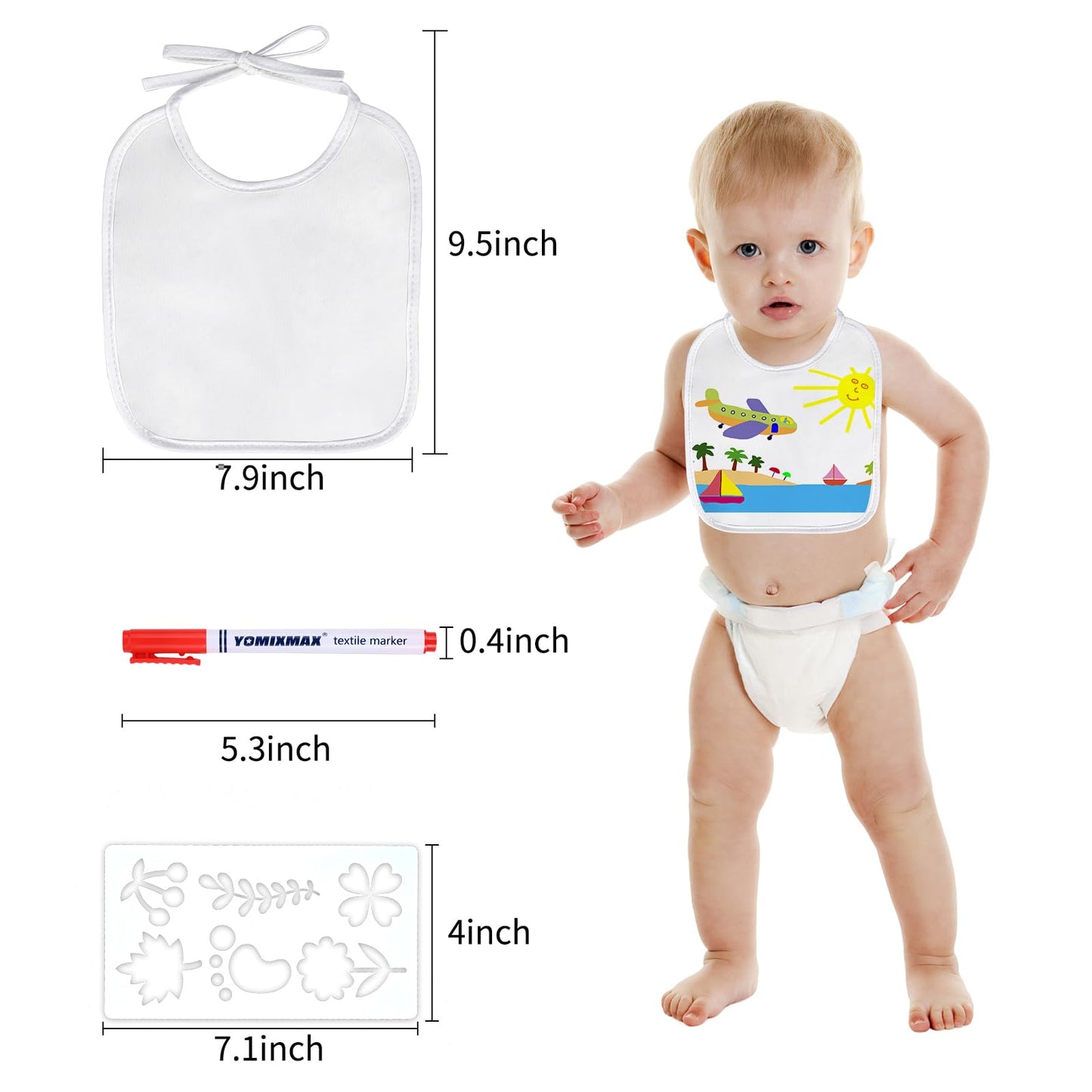 Goldge Dazzle At Baby Showers With A 44-Piece Diy Bib Decorating Kit. 24 Bibs, 6 Stencils, 14 Markers (24 Bibs)