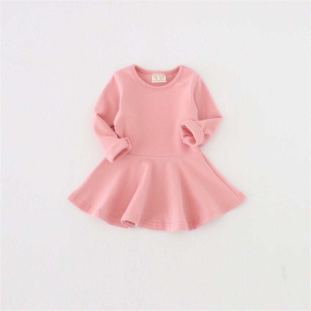 Csbks Toddler Baby Girls Long Sleeve Cotton Dress Solid Ruffle Tops 3T Pink