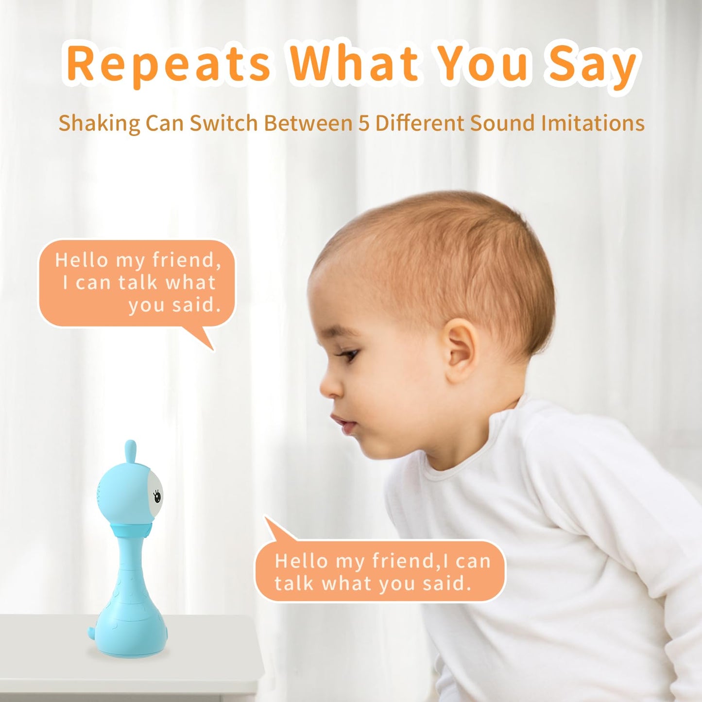 alilo Yoyo Talking Bunny Baby Singing Musical Rattle, Mimicking Toys Repeats What You Say, Preloaded 90+ Quality Audio Content,