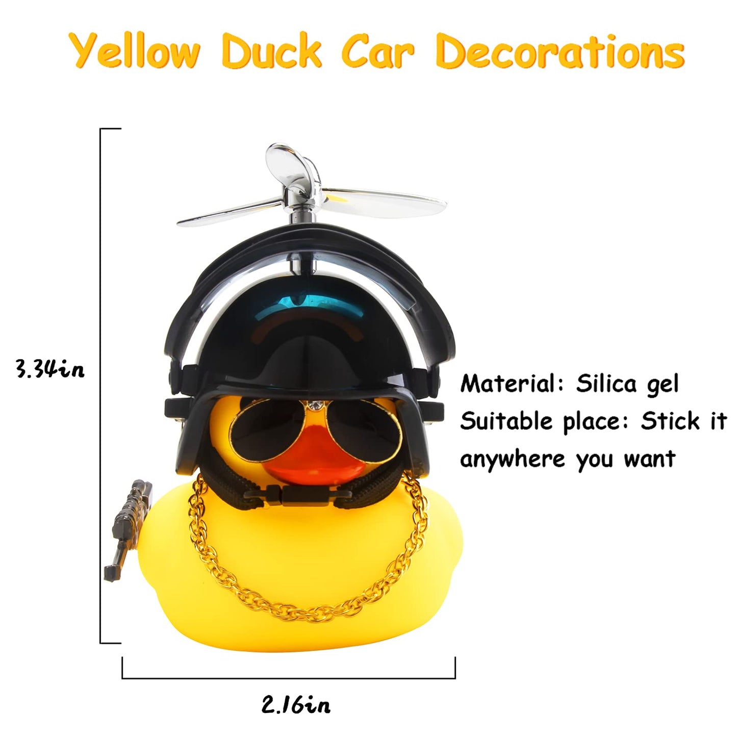 wonuu Rubber Duck Car Ornaments Cool Yellow Duck Car Dashboard Decorations Squeaky Glasses Duck with Propeller Helmet for Car cc