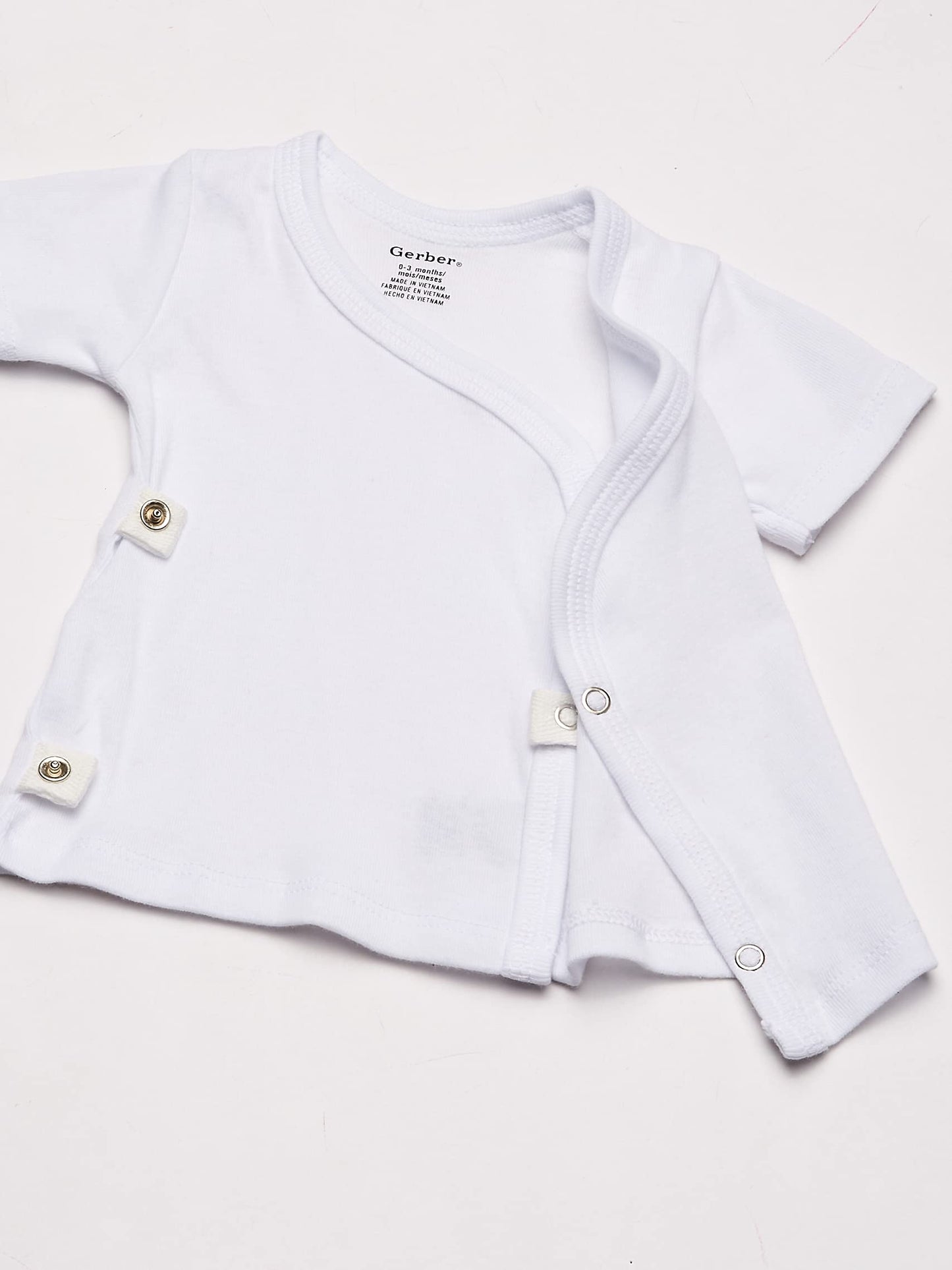 Gerber Baby 3-Pack Short-Sleeve Side-Snap Shirt, White, 0-3 Months