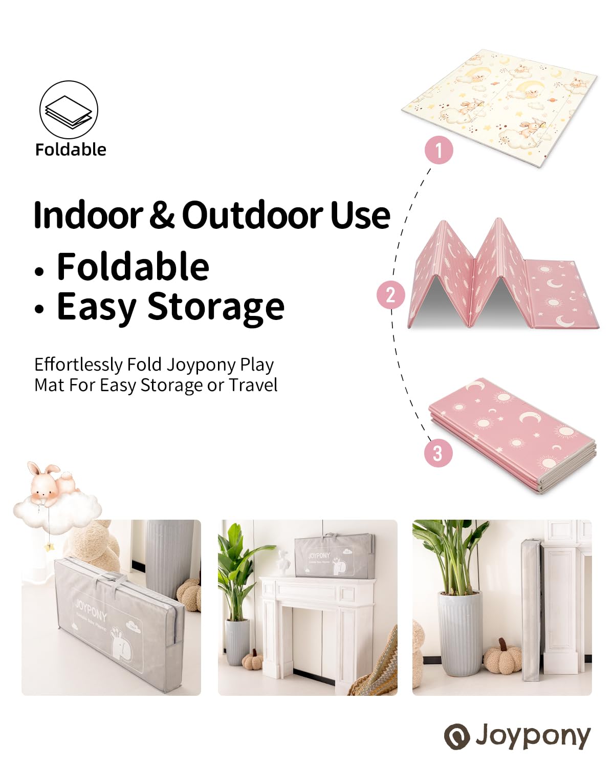 Joypony Baby Play Mat 71X59 Inches, Foldable Play Mats For Babies And Toddlers, Waterproof & Anti-Slip Portable Baby Floor Mat F