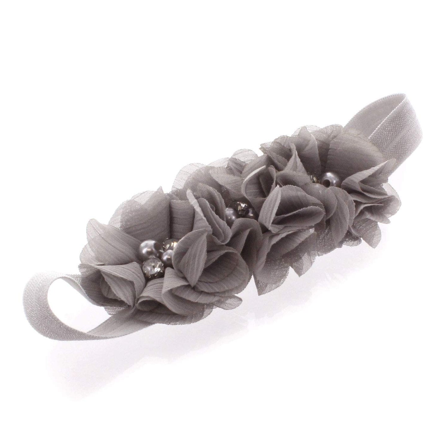 My Lello Baby Flower Headbands Fabric Beaded Trio Stretchy Elastic Pair (White/Light Pink/Hot Pink/Gray)