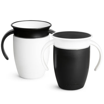 Munchkin Sippy Cup For 6 Month Old And Up, Spill Proof Miracle 360 Toddler Cups With Transition Handles, 7 Ounce, 2 Pack, Black/