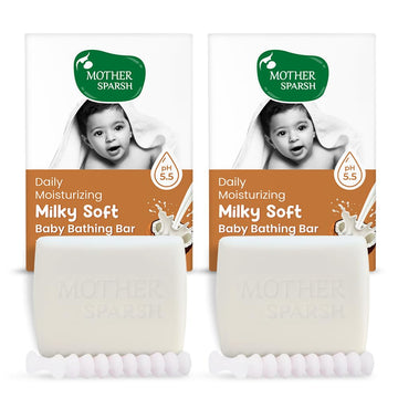 Mother Sparsh Moisturizing Milky Baby Bathing Soap Bar - 75Gx2 | Ph 5.5 With Milk, Coconut Oil And Vitamin E, Prevents Dryness &