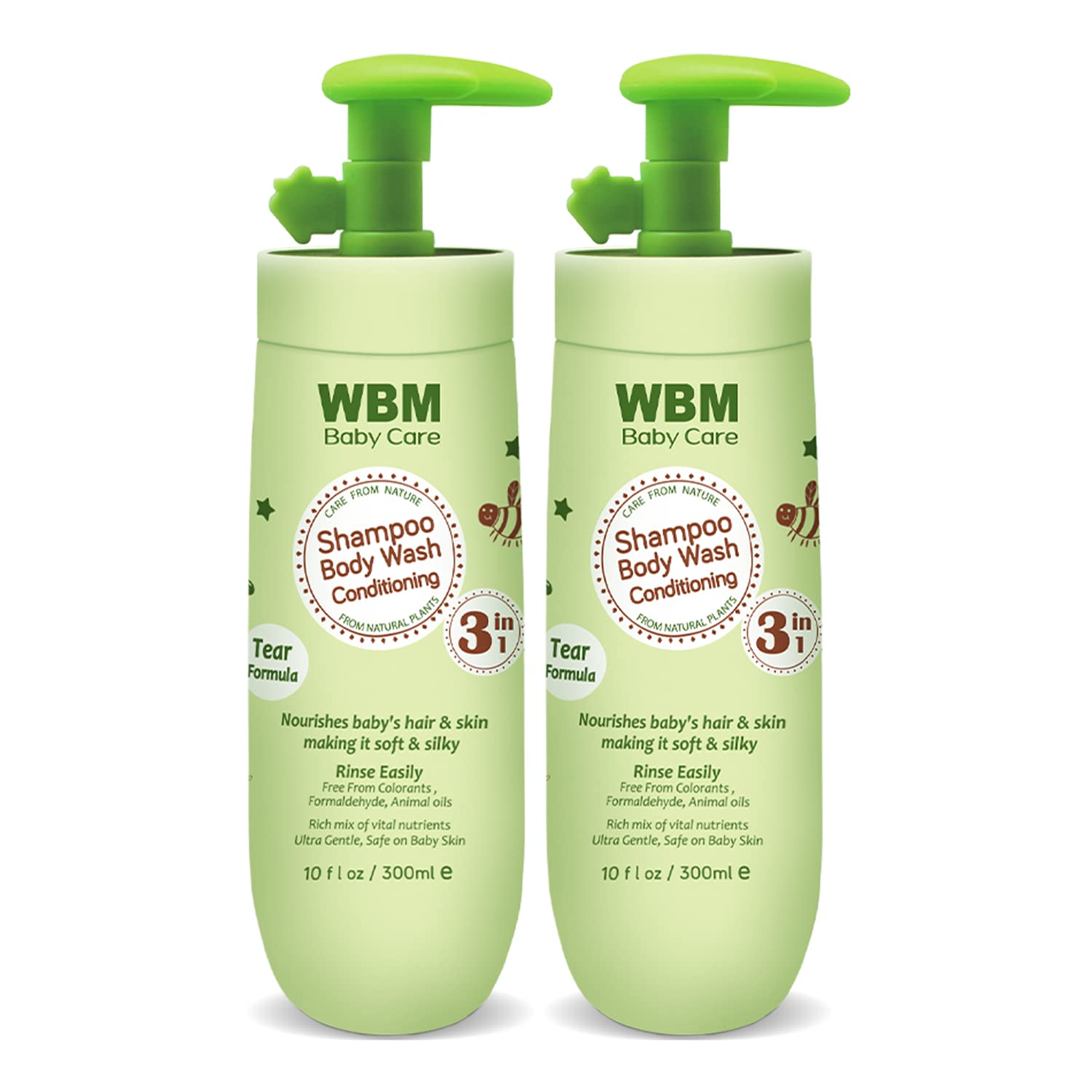 WBM Care 3-in-1 Baby Shampoo, Body Wash & Conditioner (10 oz, Pack of 2) offers a gentle, nourishing formula for babys hair and 